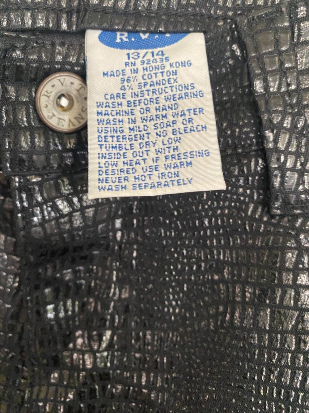 NWT R.V.T. Jeans Black Snakeskin Flare Pants 90s Y2k Excellent 13/14 - Picture 7 of 9